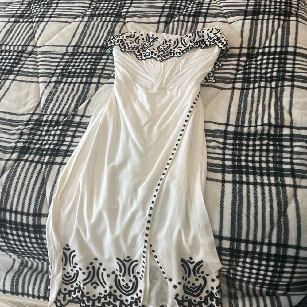 Elegant White and Black Off-Shoulder Dress